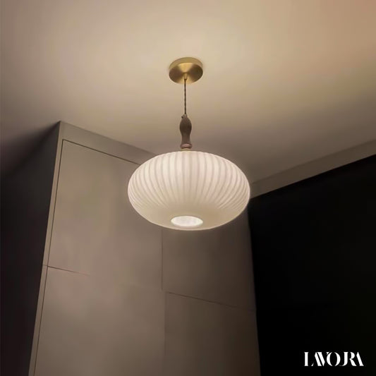 Mid Century Modern Ribbed Glass Pendant Light