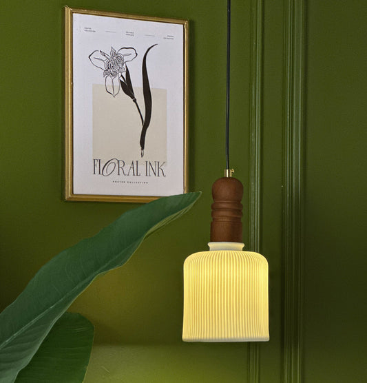 إضاءة خزفية أسطوانية مزخرفة معلقة