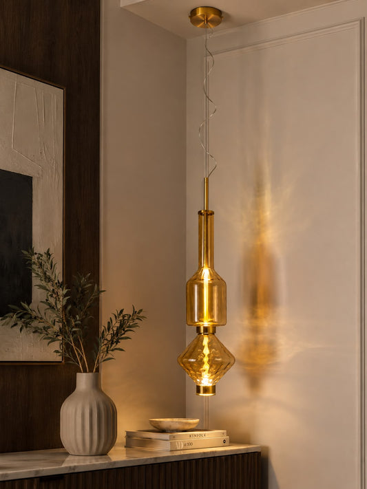 Amber Glass Sculptural Pendant Light