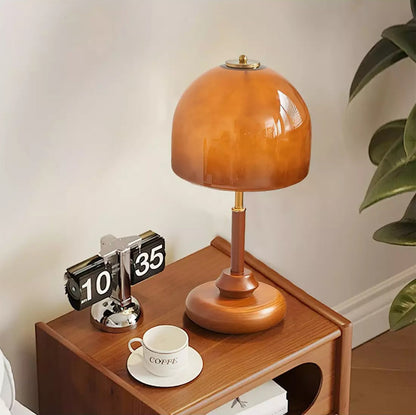 Vintage Brwon Dome Glass Bedside Table Lamp