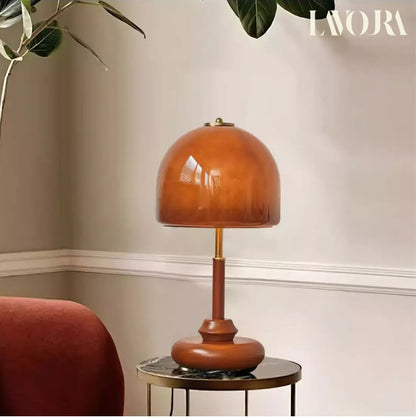 Vintage Brwon Dome Glass Bedside Table Lamp