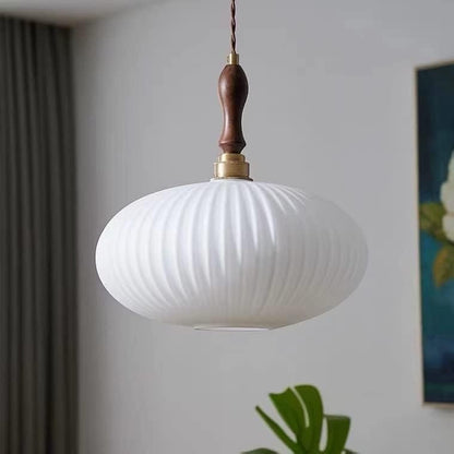 Mid Century Modern Ribbed Glass Pendant Light