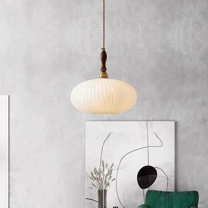 Mid Century Modern Ribbed Glass Pendant Light