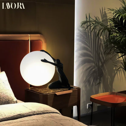 Humanoid Sculpture Moon Table Lamp