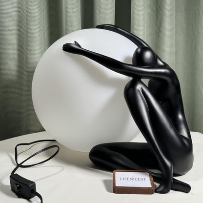 Humanoid Sculpture Moon Table Lamp