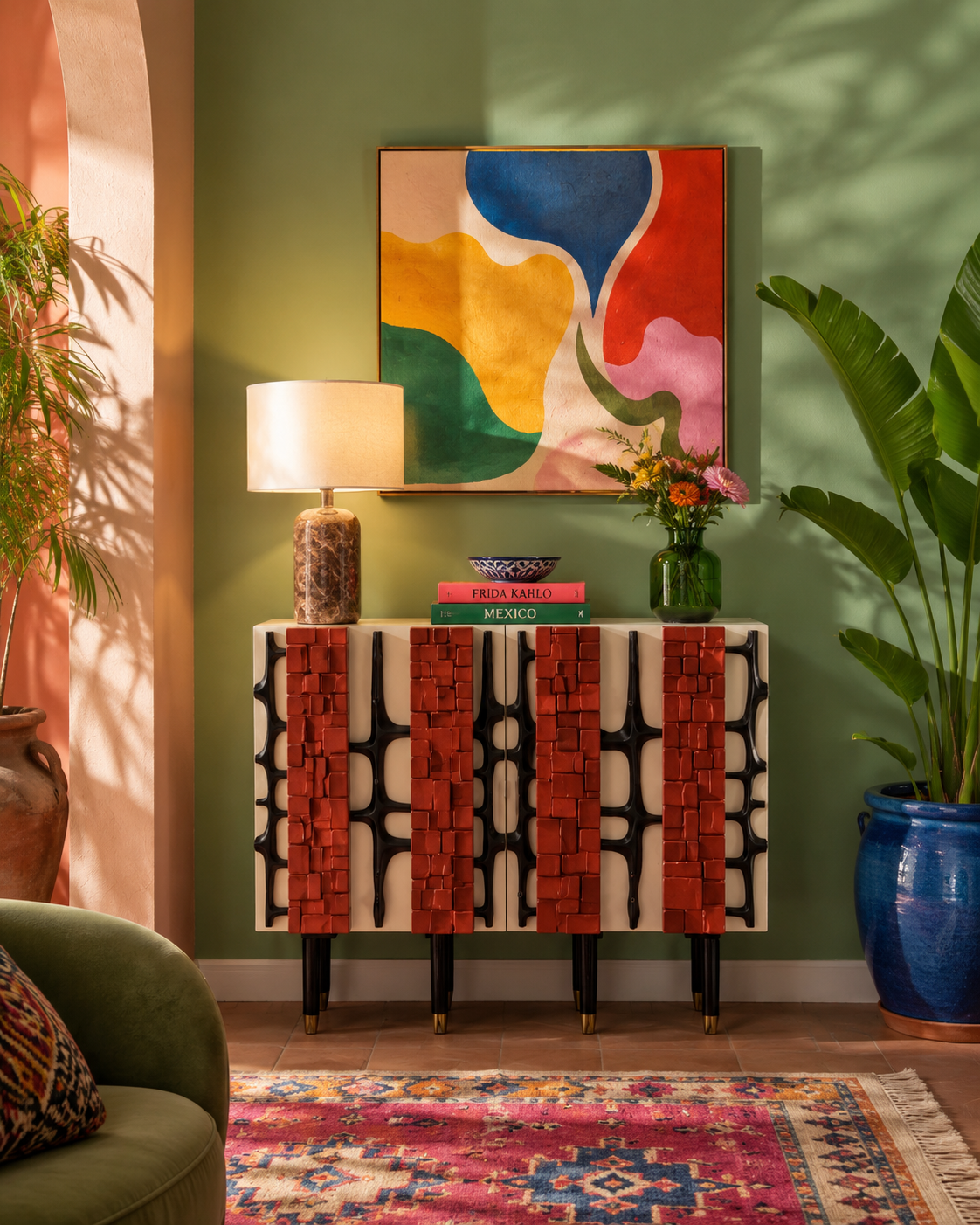 Crimson Mosaic Accent Cabinet