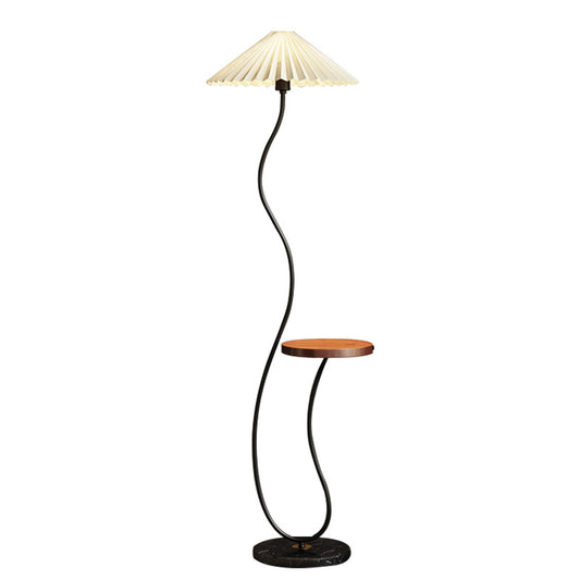 Floor Lamp Cream Curved Fabric Shade with Table3