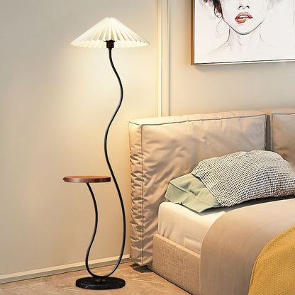 Floor Lamp Cream Curved Fabric Shade with Table3