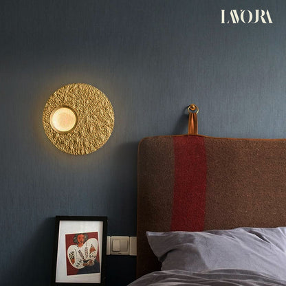 Wall Light Fixture Round Wrinkle Resin Gold Foil Lamp Body
