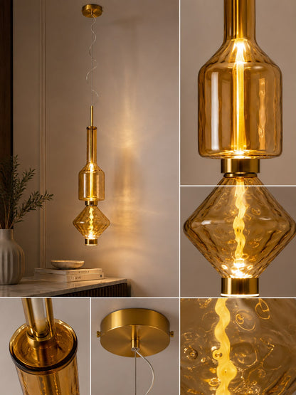 Amber Glass Sculptural Pendant Light