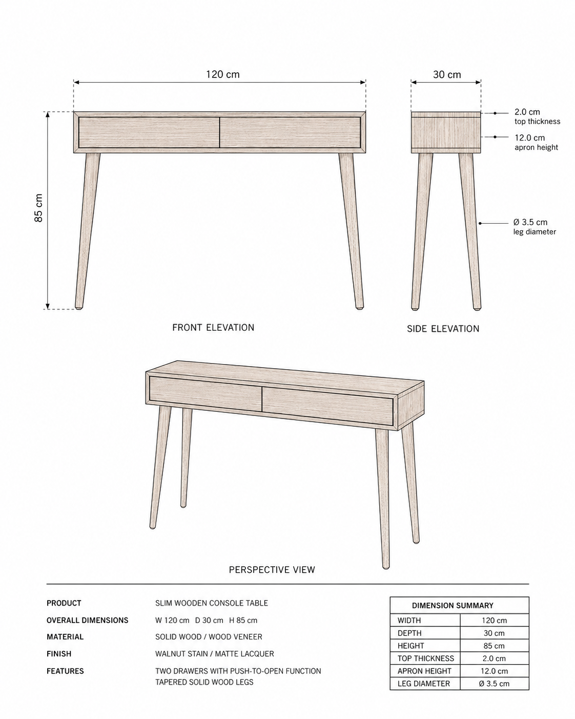 SLIM WOODEN CONSOLE TABLE
