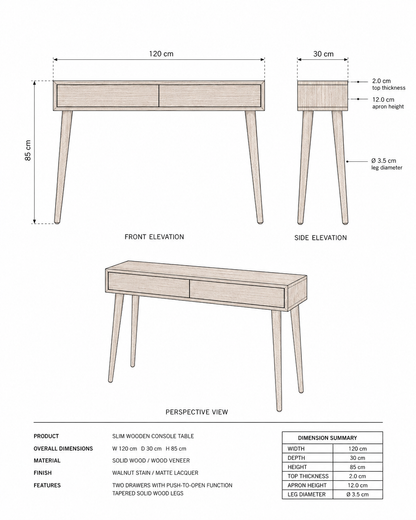 SLIM WOODEN CONSOLE TABLE